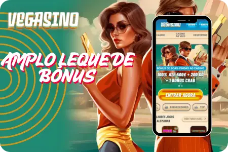 Amplo leque de bónus exclusivos no Vegasino Casino com ofertas de boas-vindas e rodadas grátis.